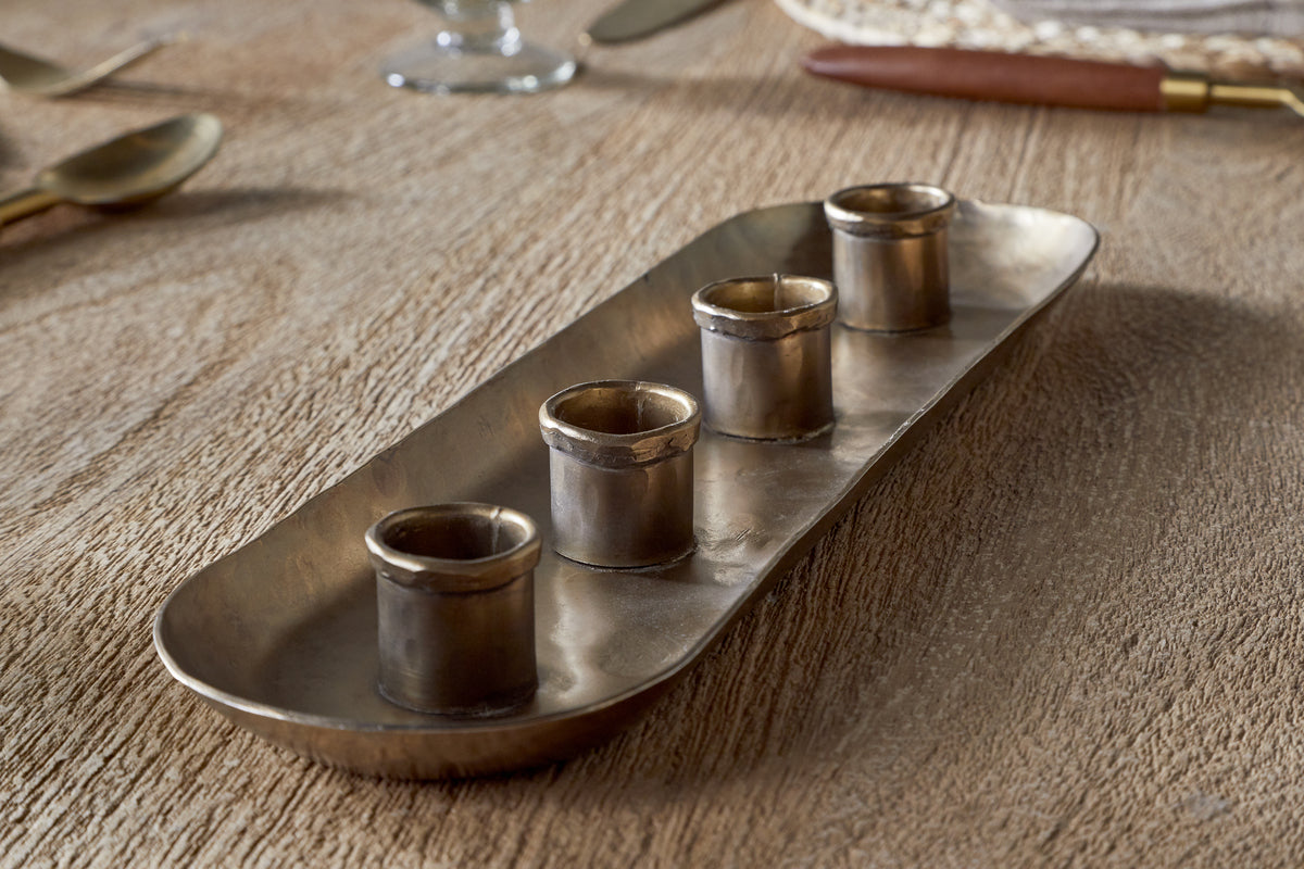 Amita Long Candle Holder - Antique Brass