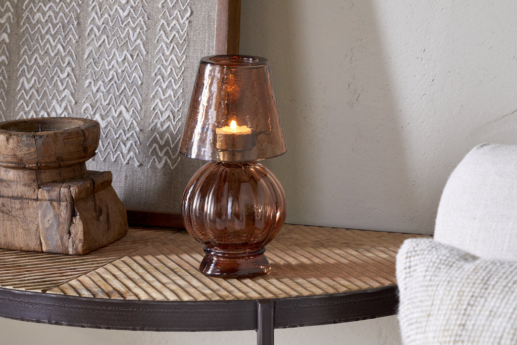 Adesola Glass Tealight Holder Lamp - Amber