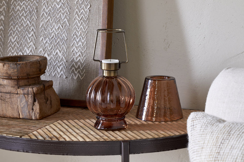 Adesola Glass Tealight Holder Lamp - Amber