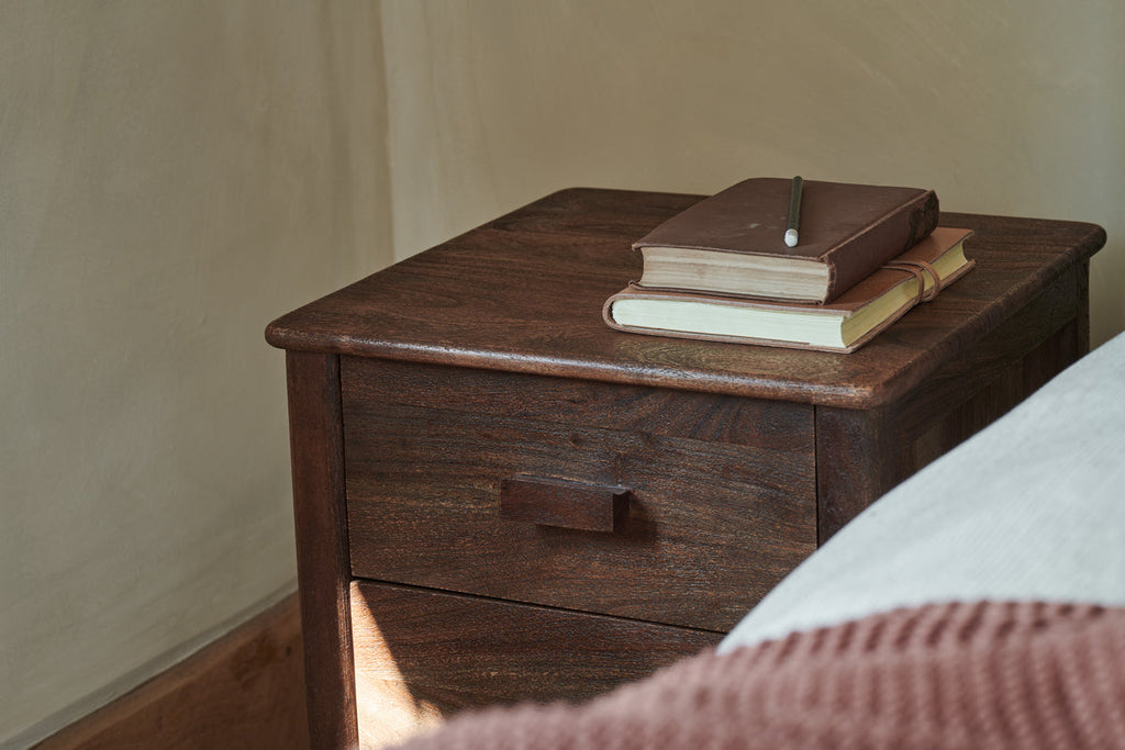 Anbu Acacia Bedside Table - Washed Walnut