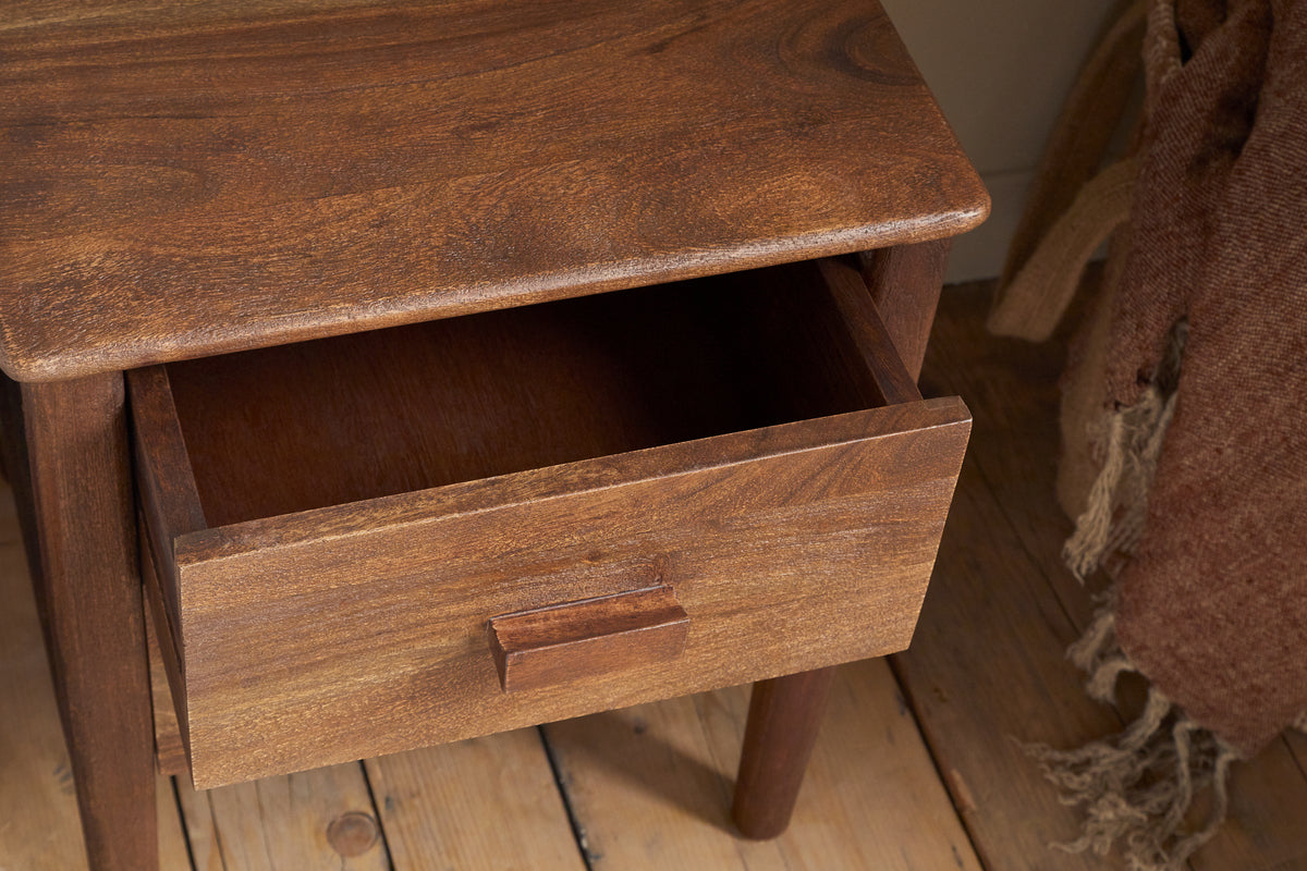 Anbu Acacia Bedside Table - Washed Walnut