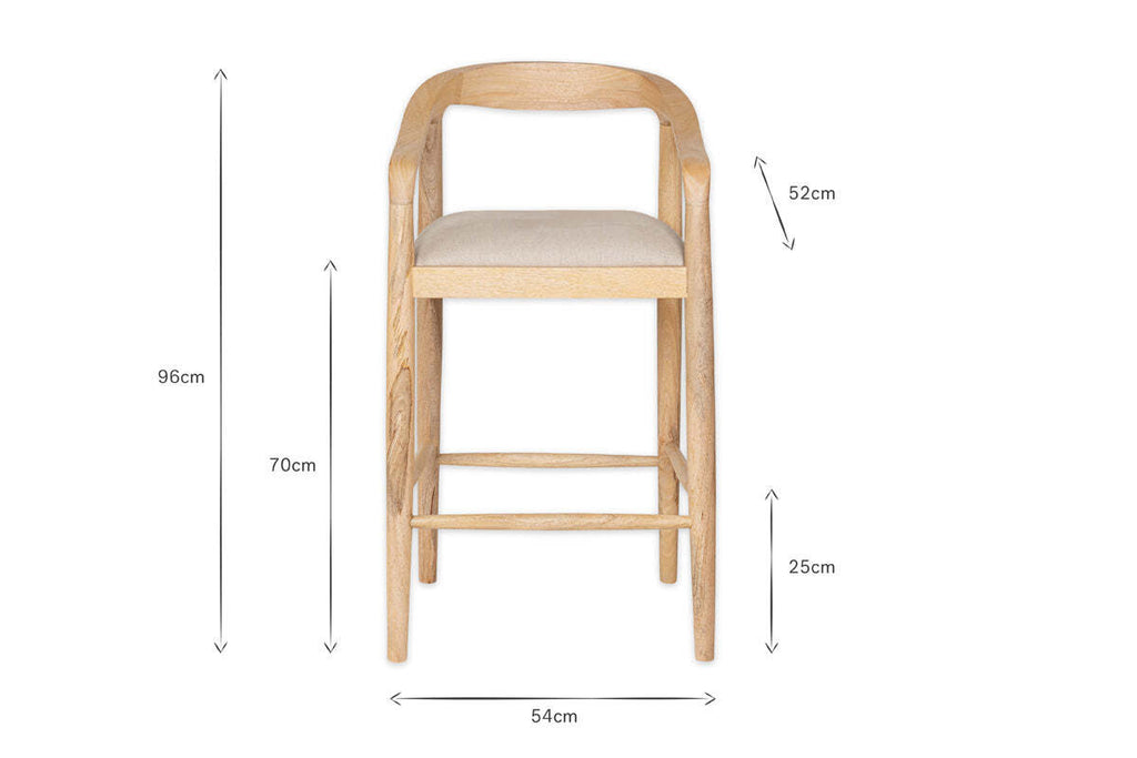 Anbu Mango Wood Upholstered Counter Chair - Natural