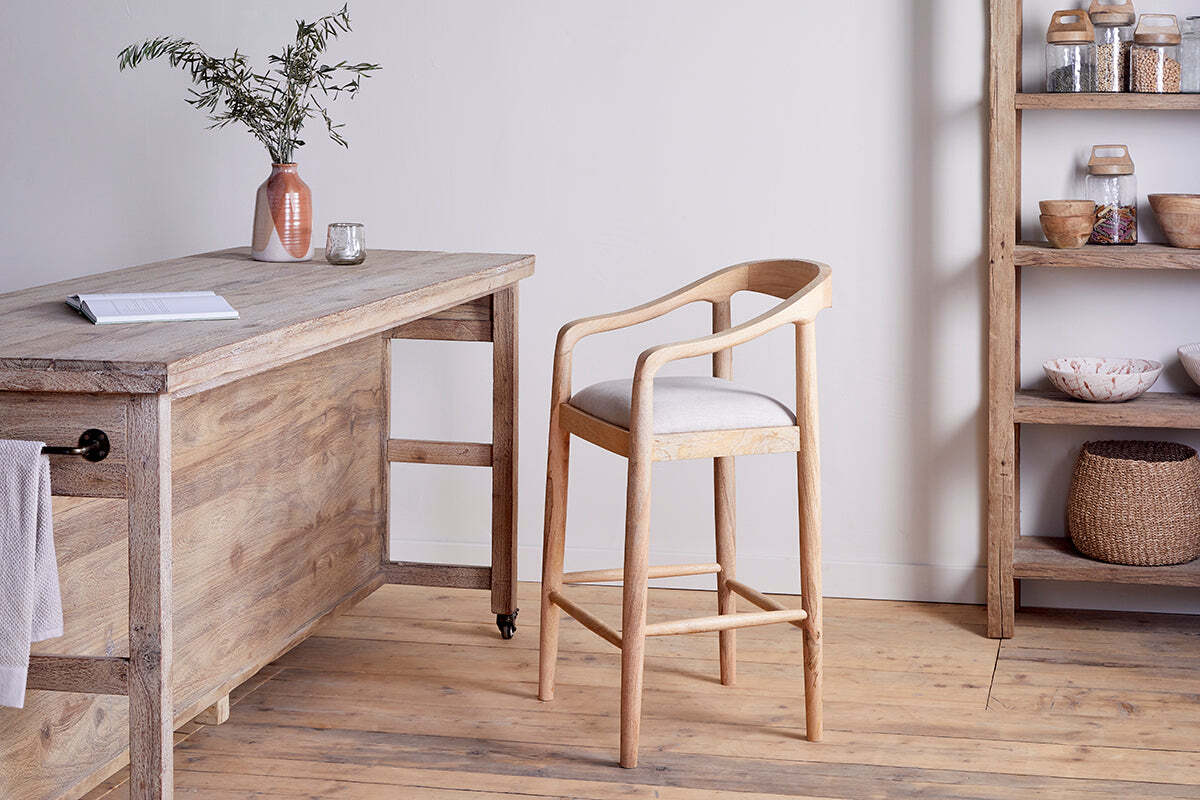 Anbu Mango Wood Upholstered Counter Chair - Natural