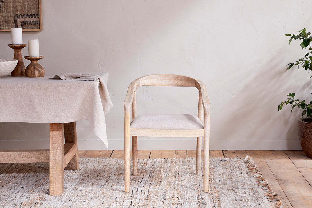 Anbu Mango Wood Upholstered Dining Chair - Natural