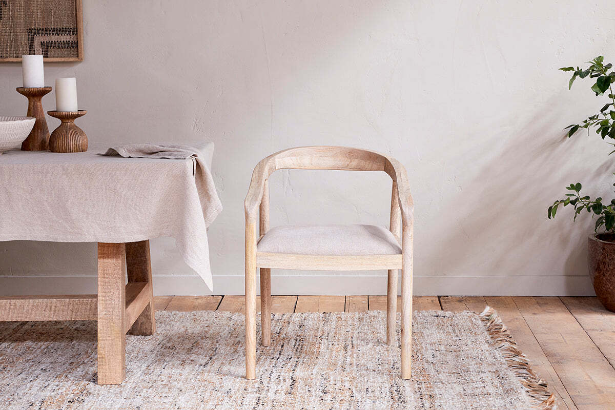 Anbu Mango Wood Upholstered Dining Chair - Natural
