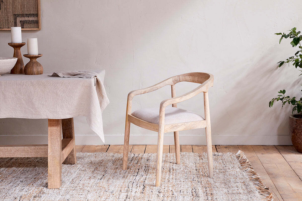 Anbu Mango Wood Upholstered Dining Chair - Natural