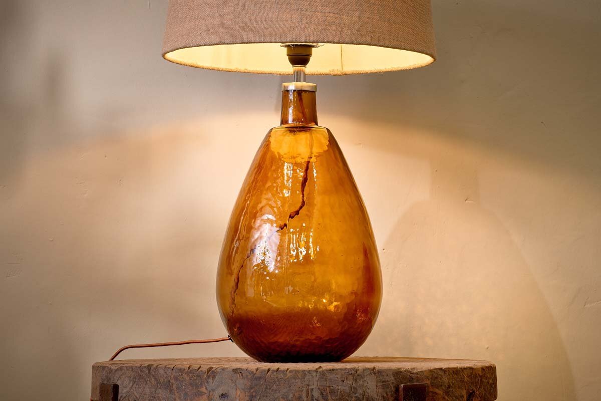 Baba Recycled Glass Lamp Base - Burnt Amber - Large Tall