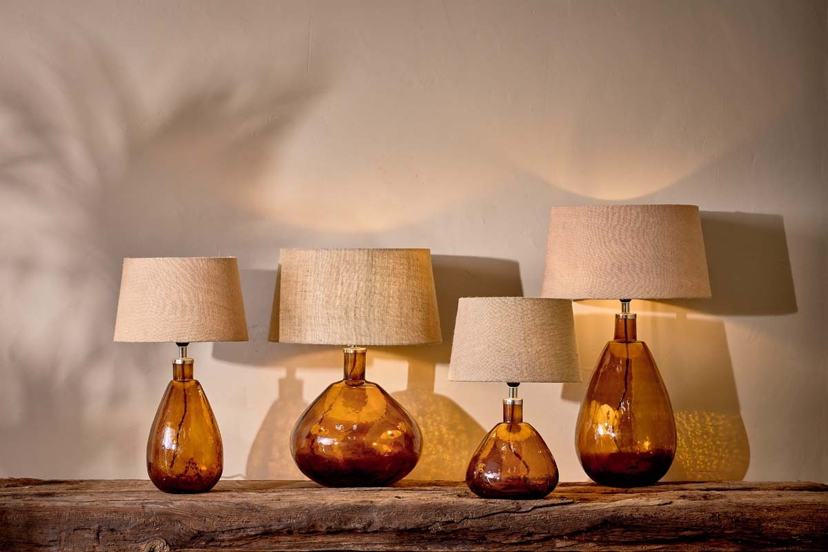Baba Recycled Glass Lamp Base - Burnt Amber - Large Tall
