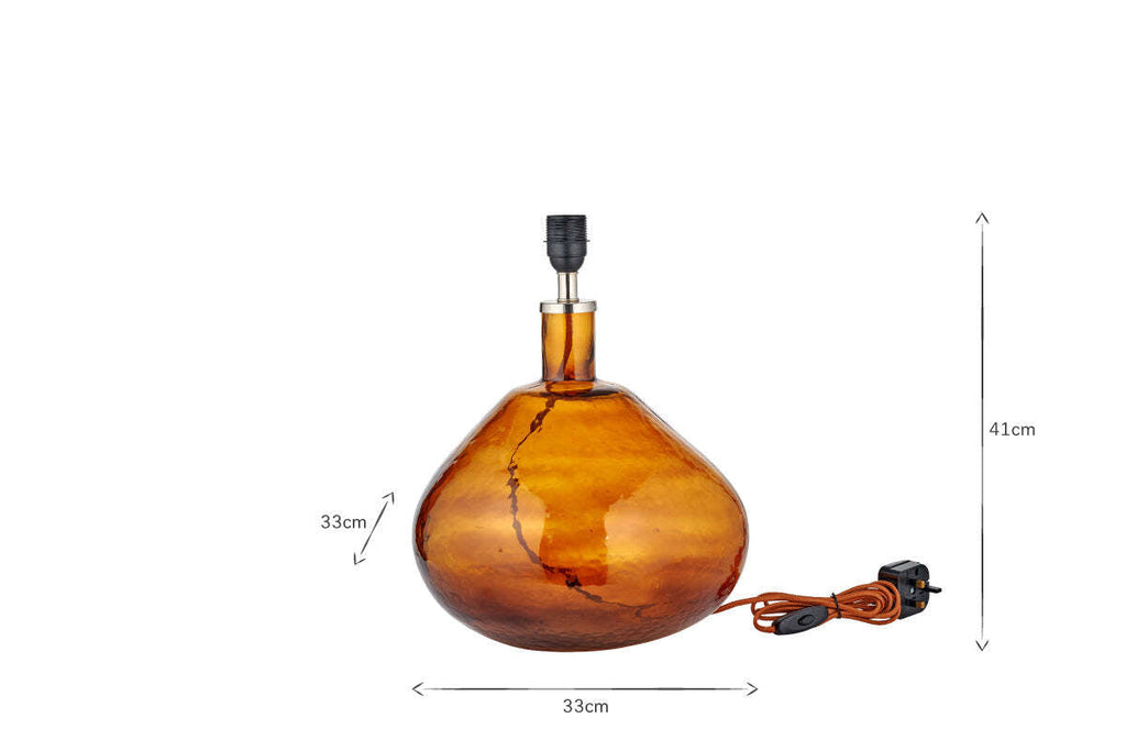 Baba Recycled Glass Lamp Base - Burnt Amber - Large Wide