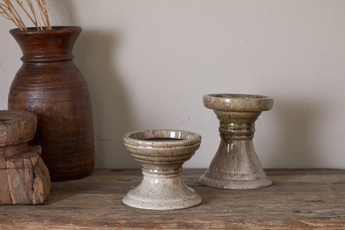 Cabra Reactive Glaze Candle Holder - Olive & Natural
