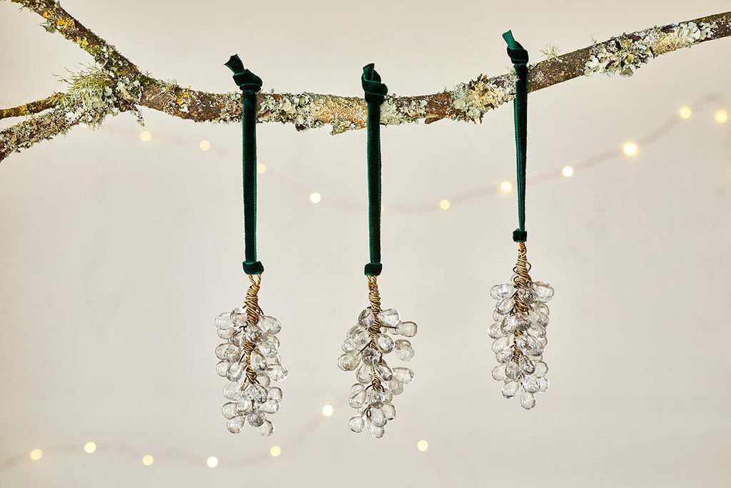 Danvi Glass Drop Baubles - Brass & Clear (Set of 3)