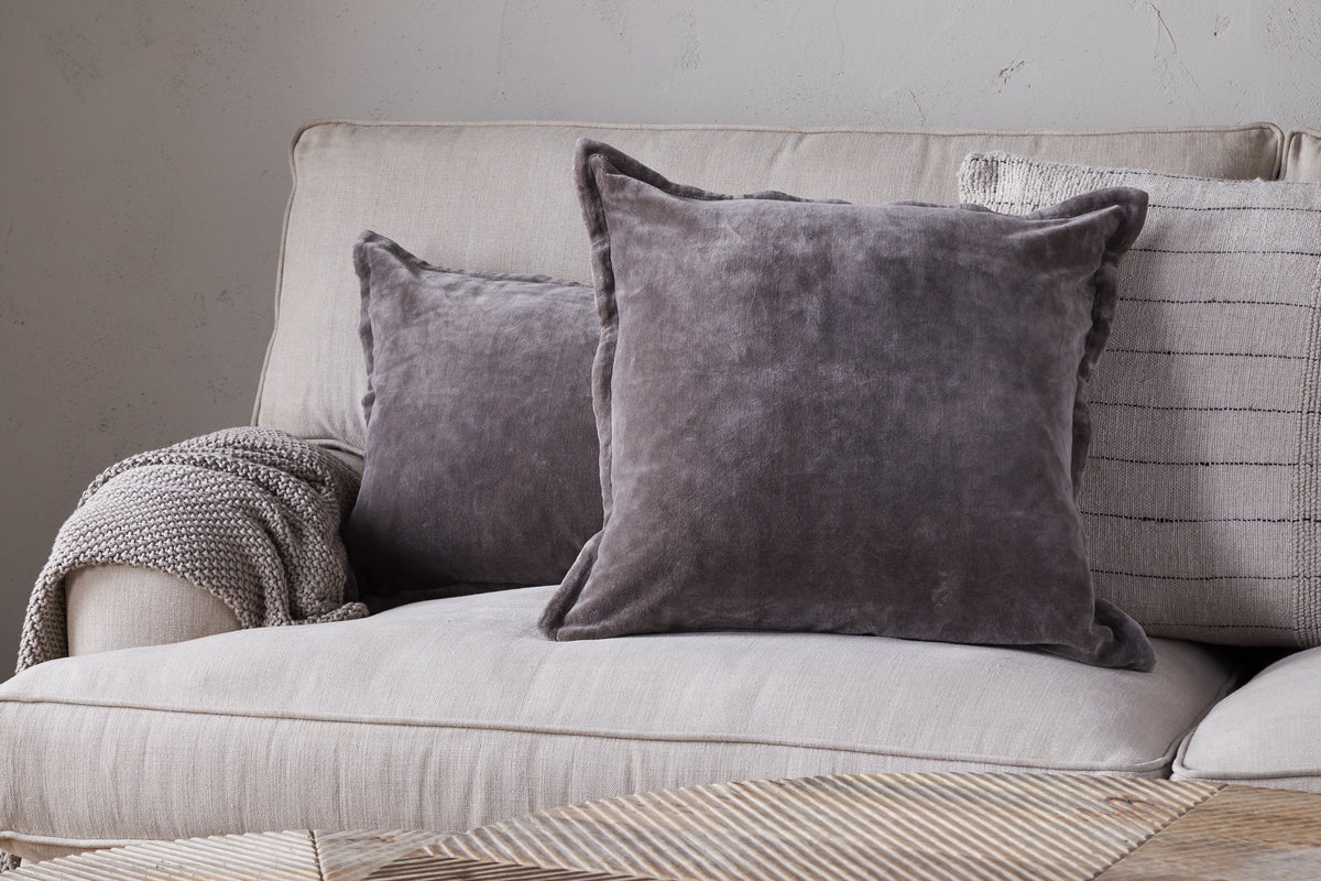 Dhara Velvet Cushion Cover - Charcoal