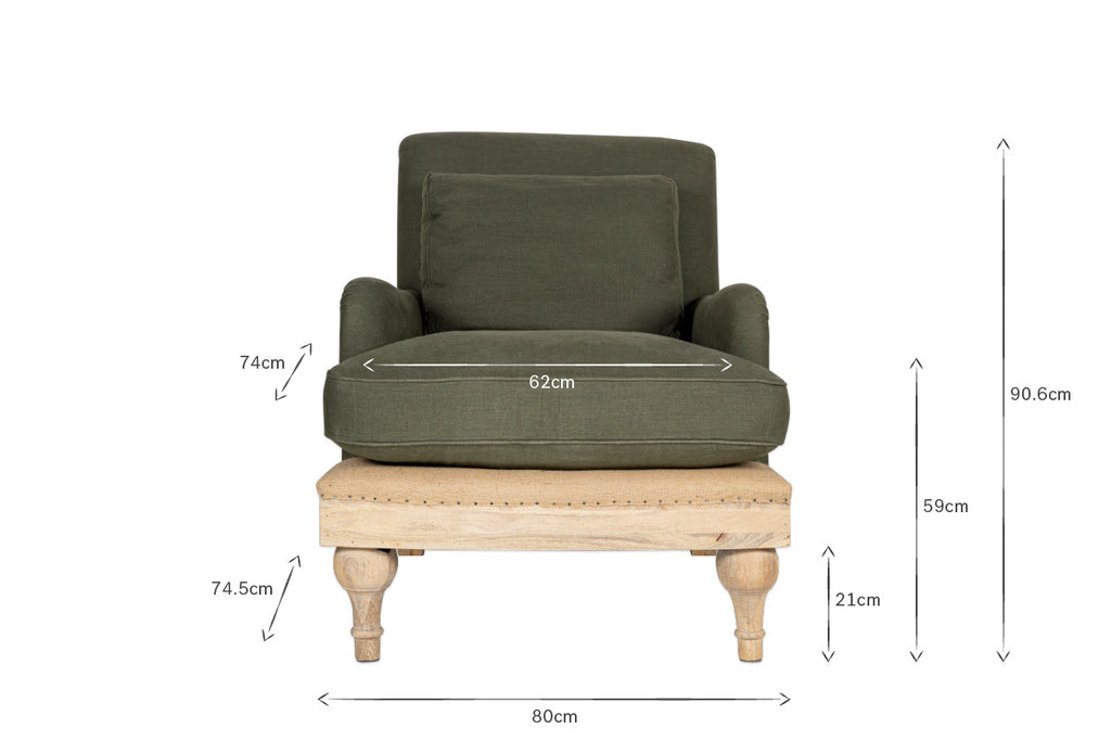 Abe Deconstructed Linen Armchair - Olive