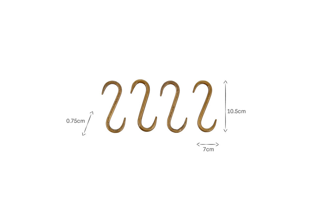 Laila Iron S-Hooks - Brass - (Set of 4)