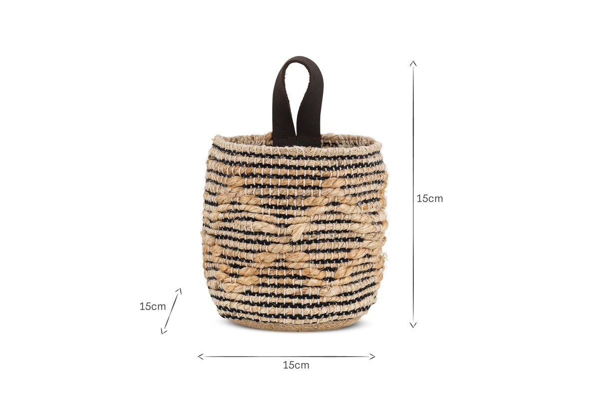 Mannu Cotton & Hemp Wall Hung Basket - Natural & Black