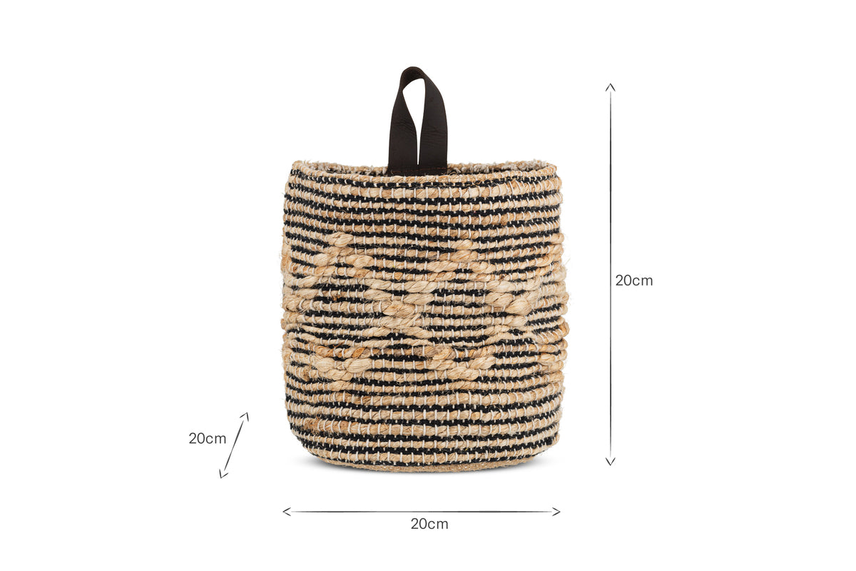 Mannu Cotton & Hemp Wall Hung Basket - Natural & Black