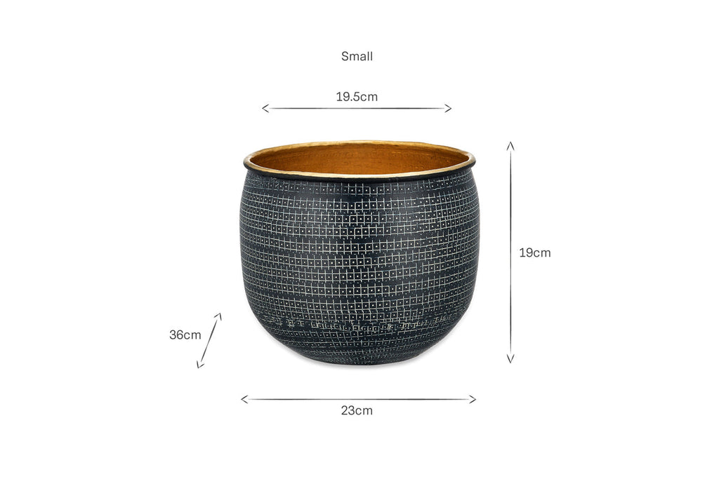 Tembesi Etched Planter - Antique Black & Brass