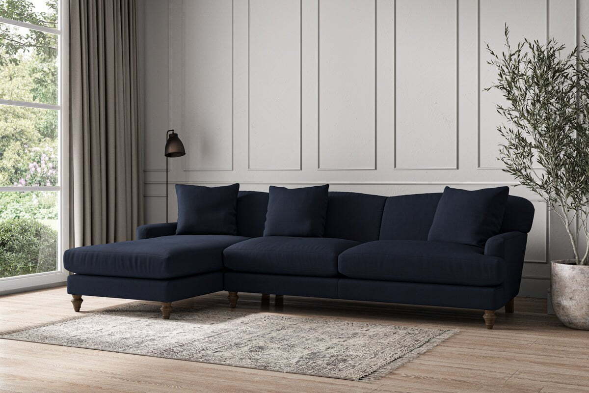 Deni Grand Left Hand Chaise Sofa - Brera Linen Indigo