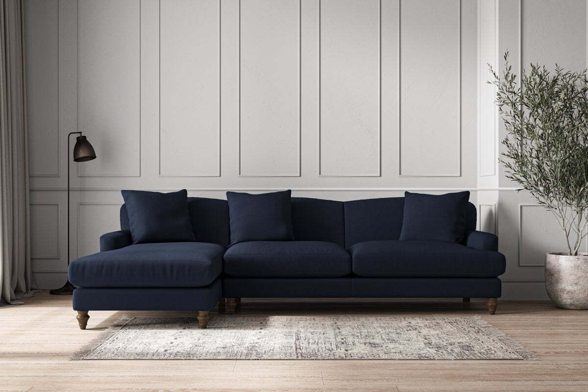 Deni Grand Left Hand Chaise Sofa - Brera Linen Indigo