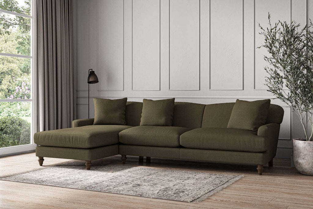 Deni Grand Left Hand Chaise Sofa - Recycled Cotton Fatigue