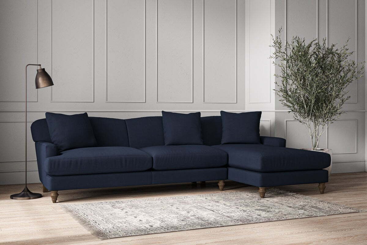 Deni Grand Right Hand Chaise Sofa - Brera Linen Indigo