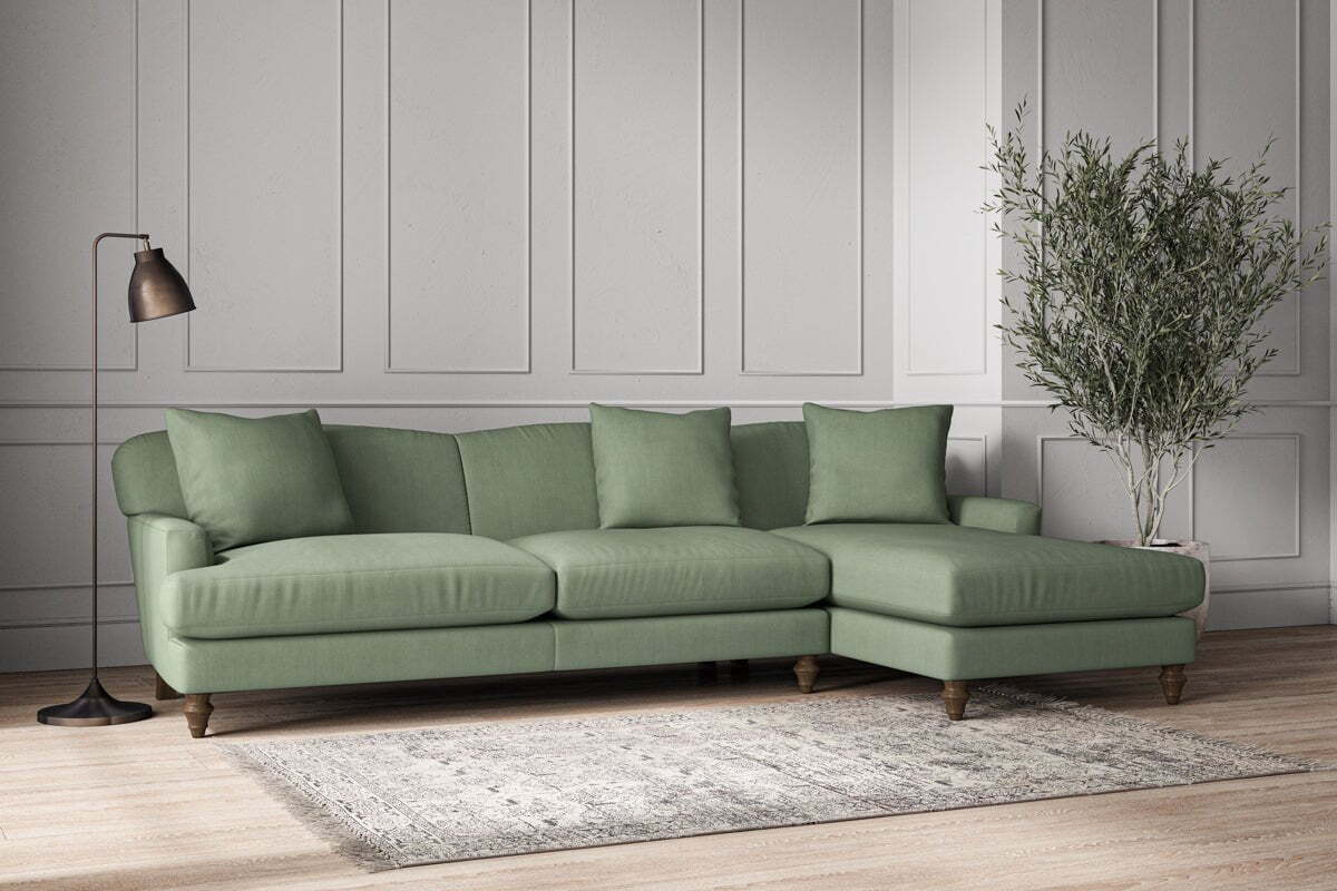 Deni Grand Right Hand Chaise Sofa - Brera Linen Jade