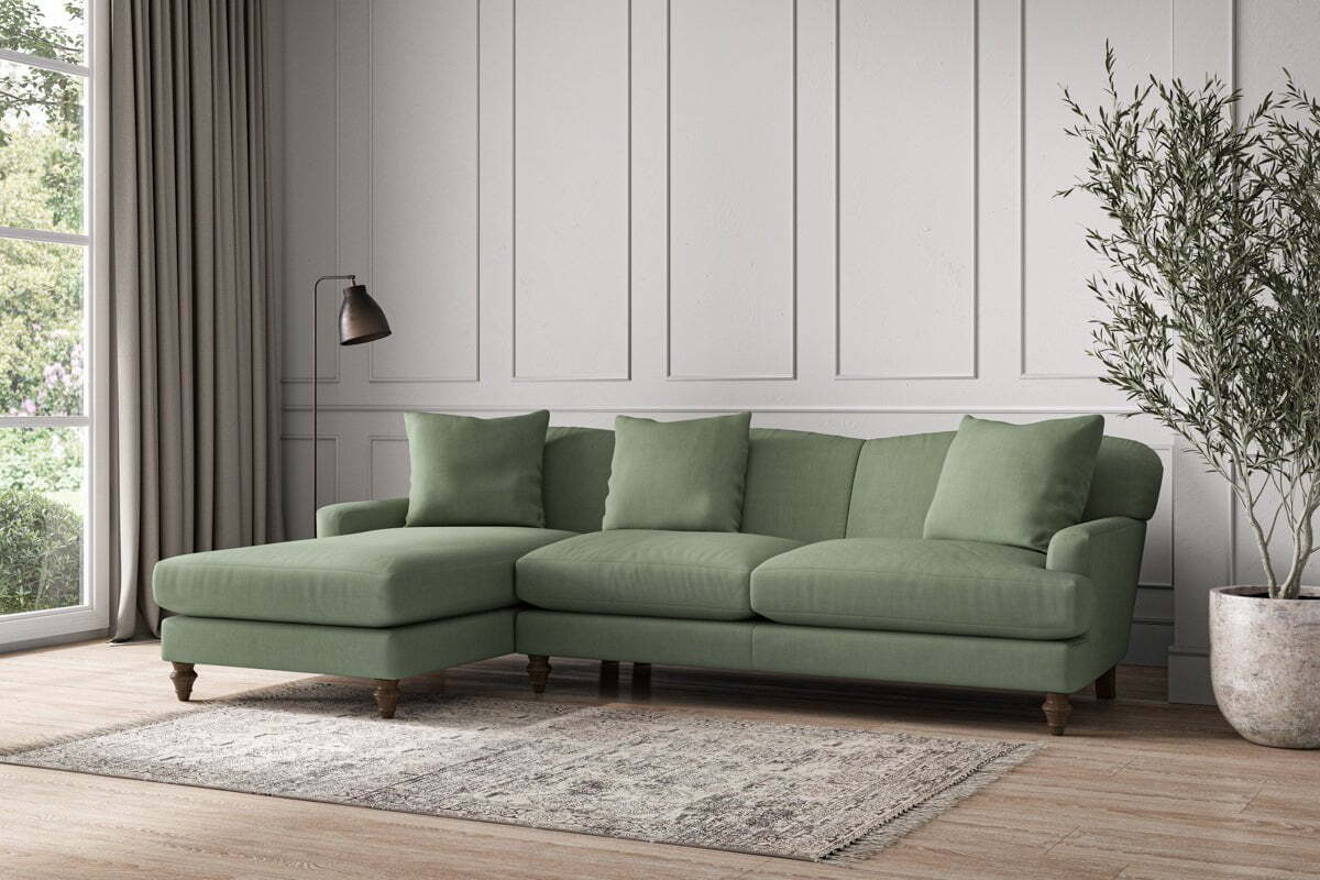 Deni Large Left Hand Chaise Sofa - Brera Linen Jade