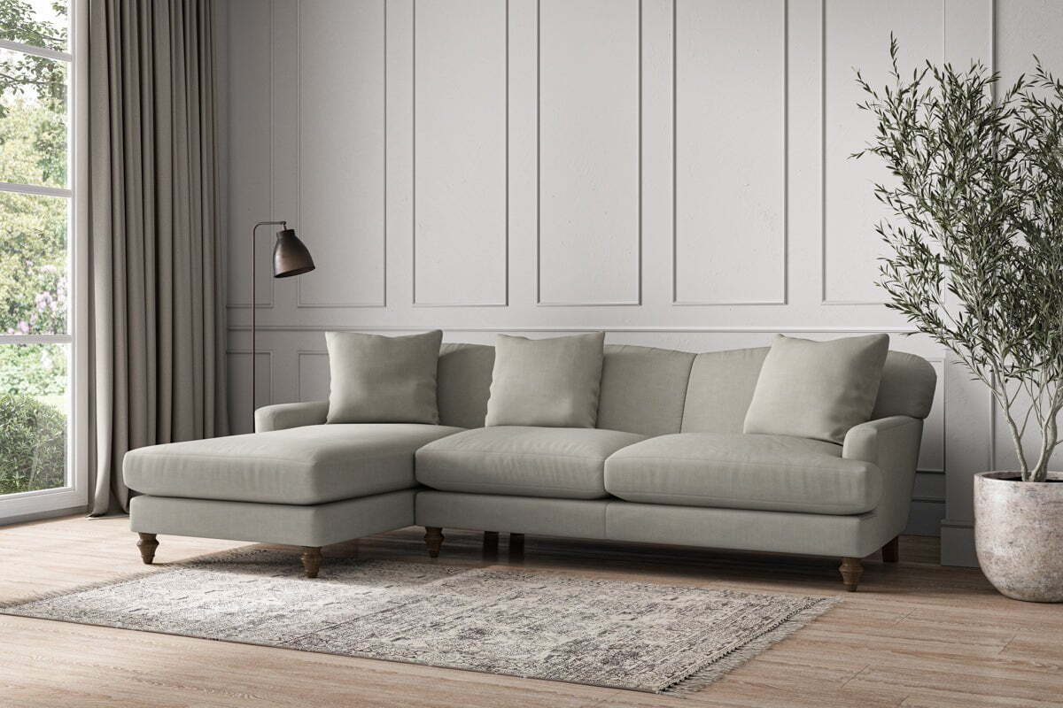 Deni Large Left Hand Chaise Sofa - Brera Linen Smoke