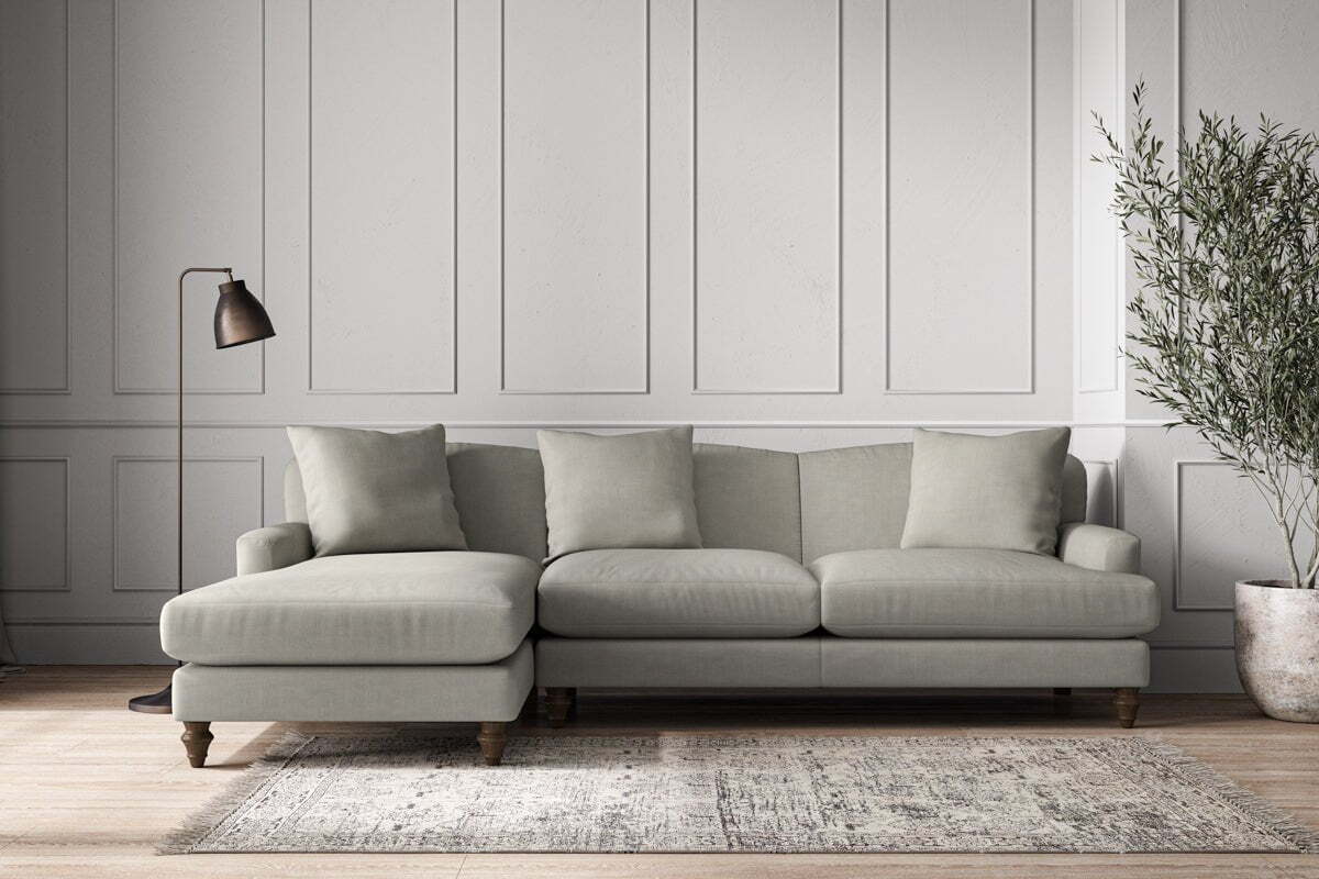 Deni Large Left Hand Chaise Sofa - Brera Linen Smoke