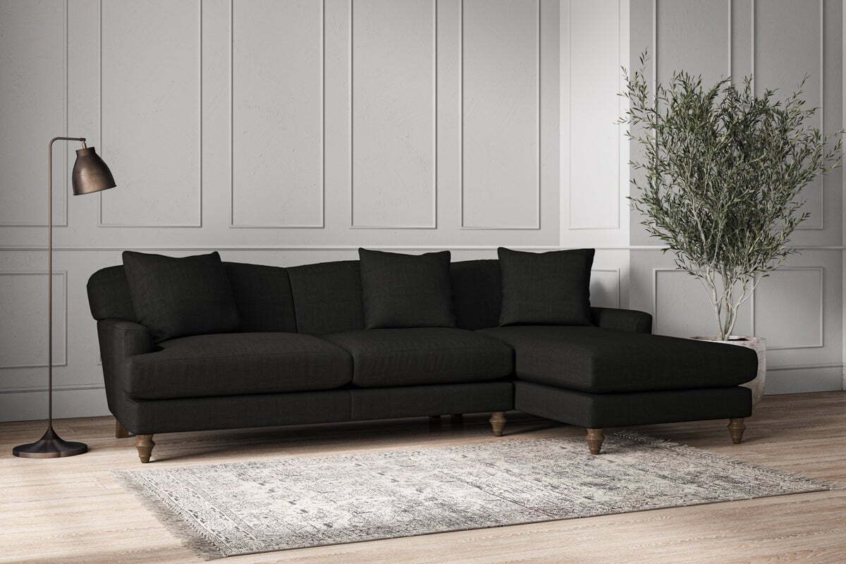 Deni Large Right Hand Chaise Sofa - Brera Linen Charcoal