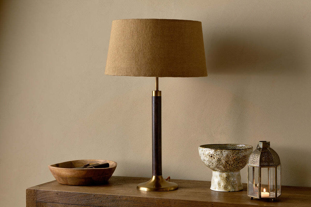 Digha Wood & Metal Table Lamp Base - Dark Stain & Antique Brass