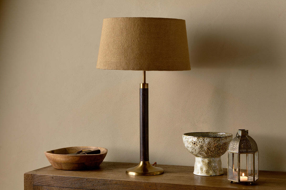 Digha Wood & Metal Table Lamp Base - Dark Stain & Antique Brass