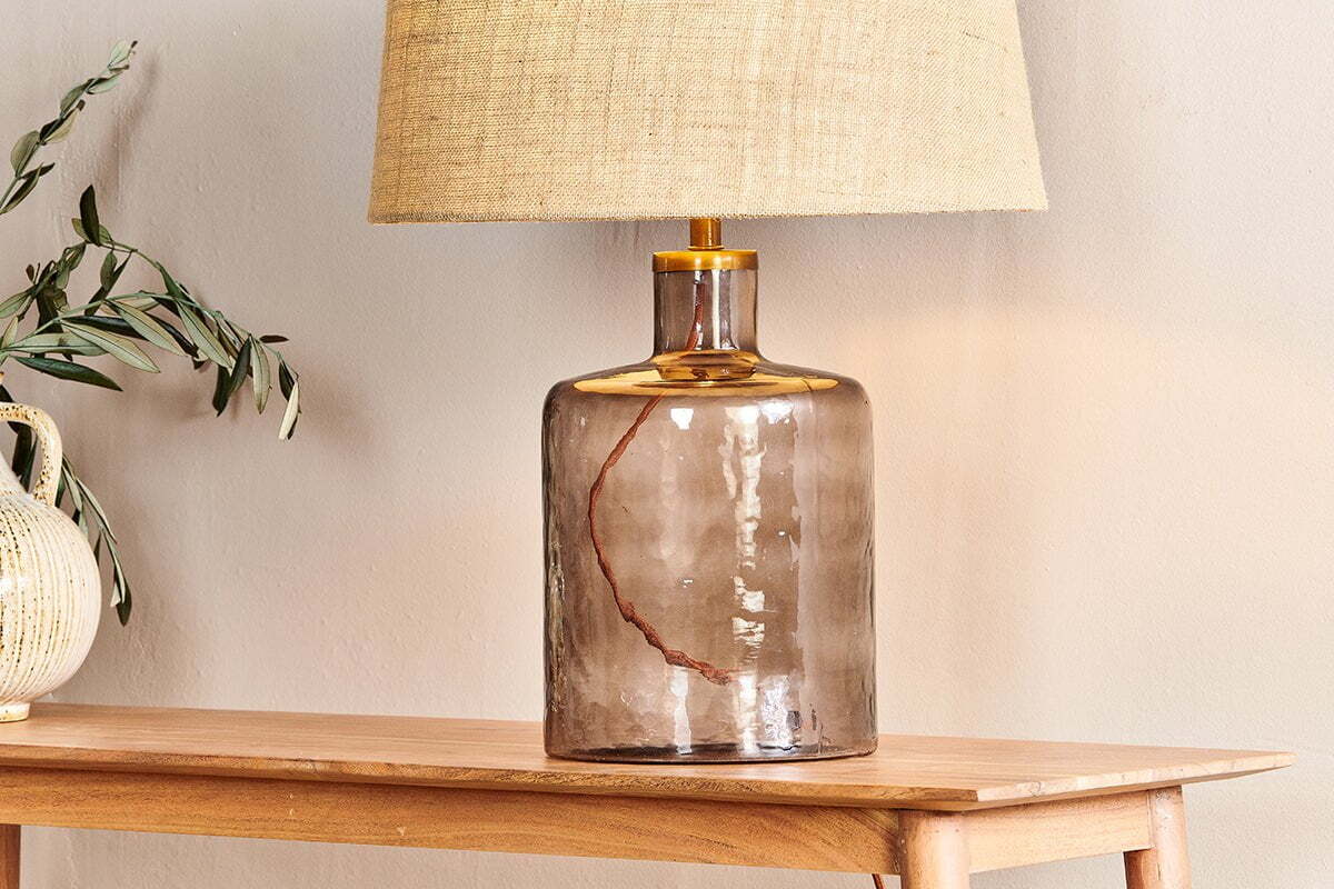 Edina Recycled Glass Table Lamp Base - Smoke Brown - Small