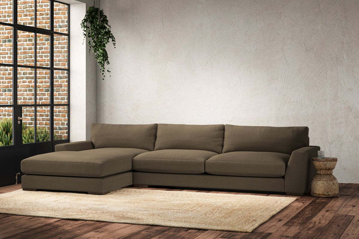 Guddu Grand Left Hand Chaise Sofa - Brera Linen Chestnut