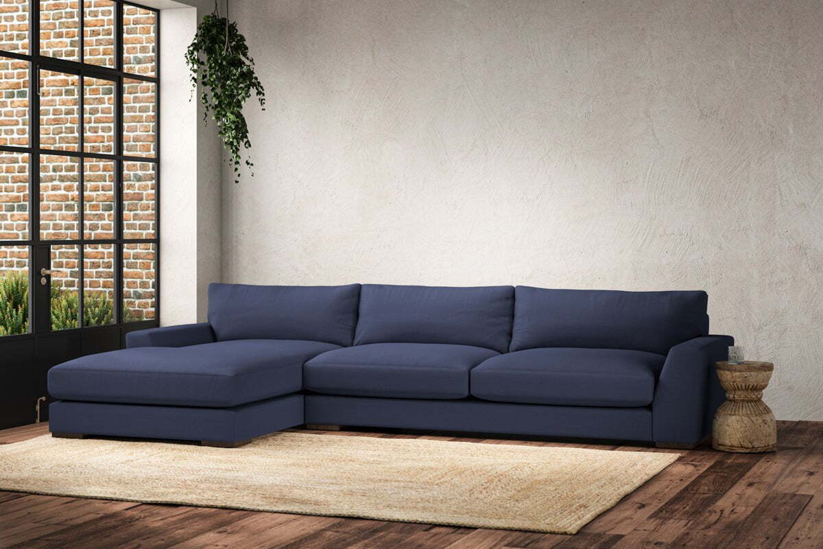 Guddu Grand Left Hand Chaise Sofa - Recycled Cotton Navy