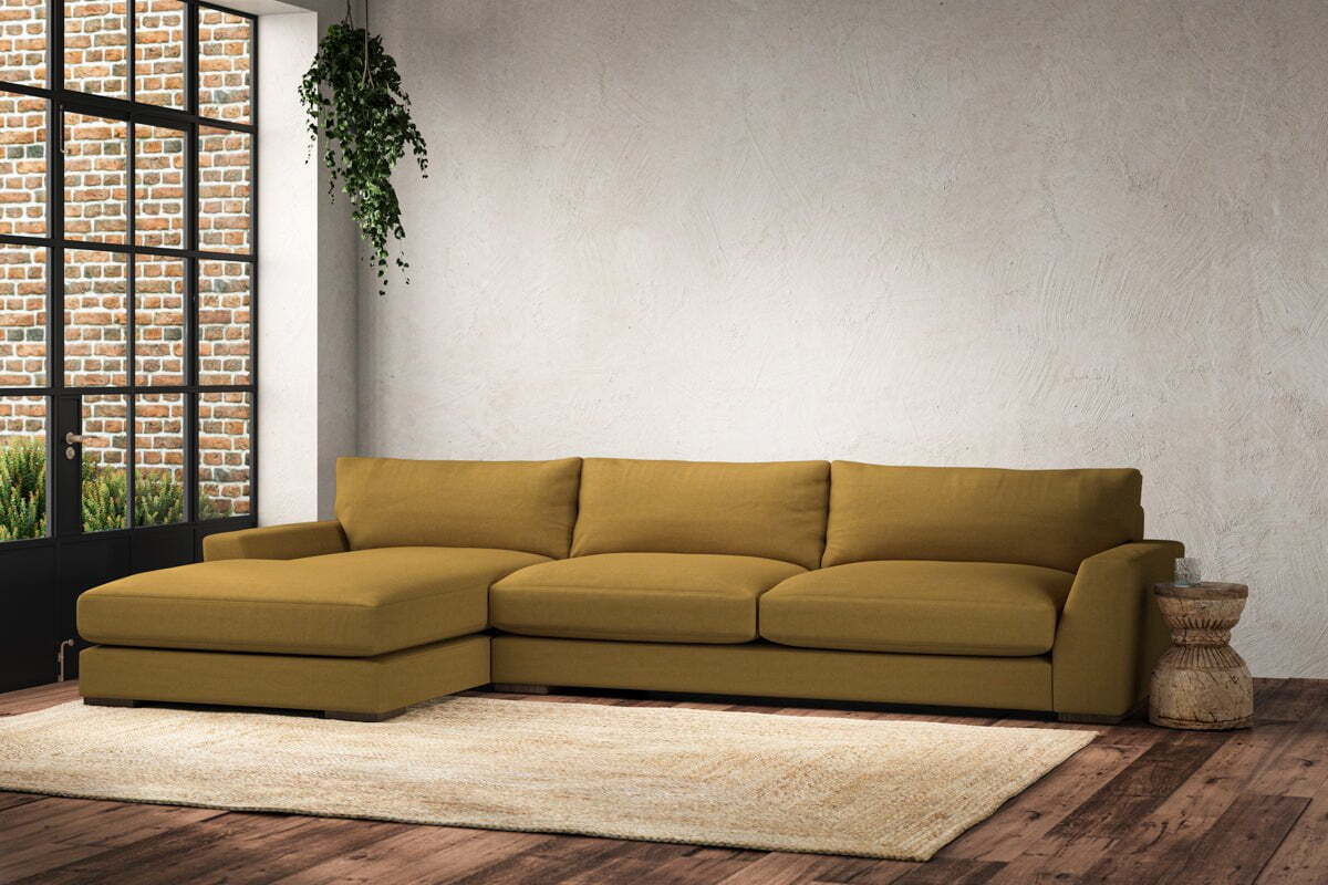 Guddu Grand Left Hand Chaise Sofa - Recycled Cotton Ochre