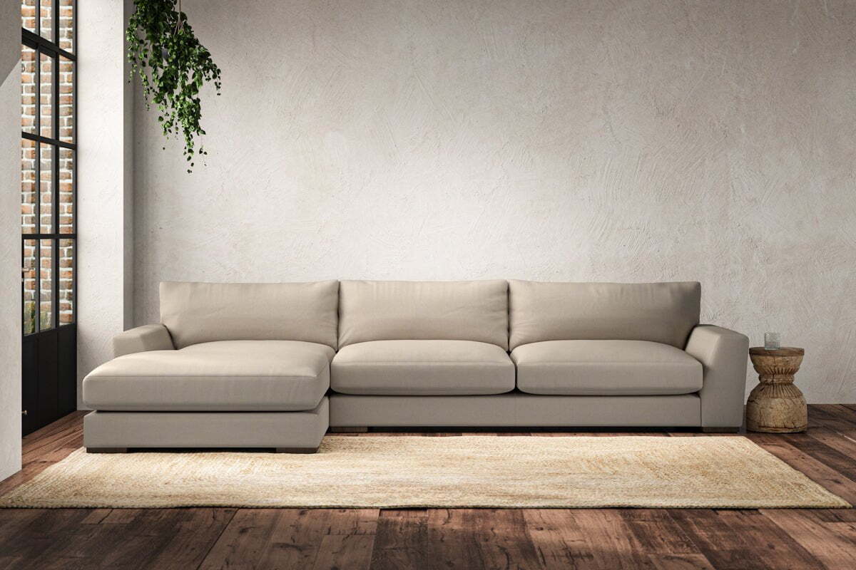 Guddu Grand Left Hand Chaise Sofa - Recycled Cotton Stone