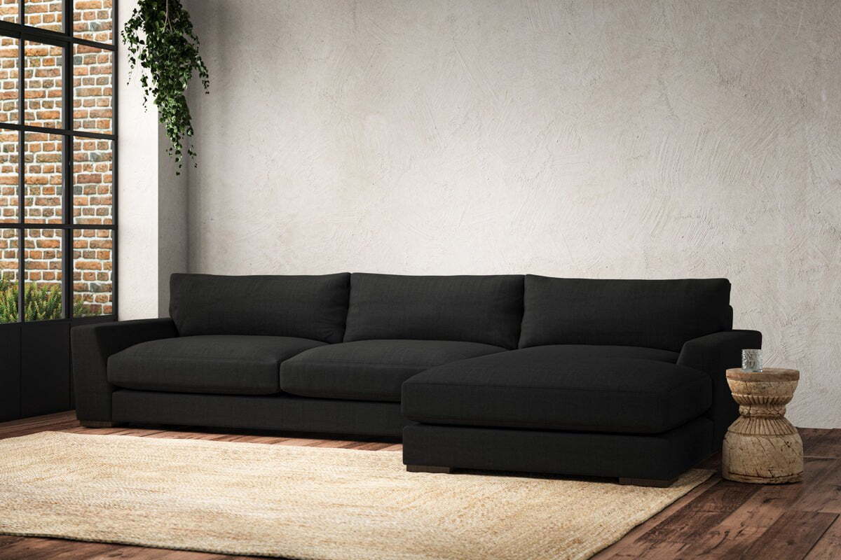 Guddu Grand Right Hand Chaise Sofa - Brera Linen Charcoal