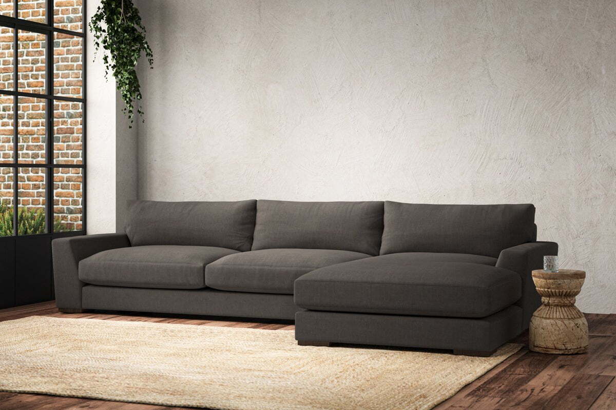 Guddu Grand Right Hand Chaise Sofa - Brera Linen Granite