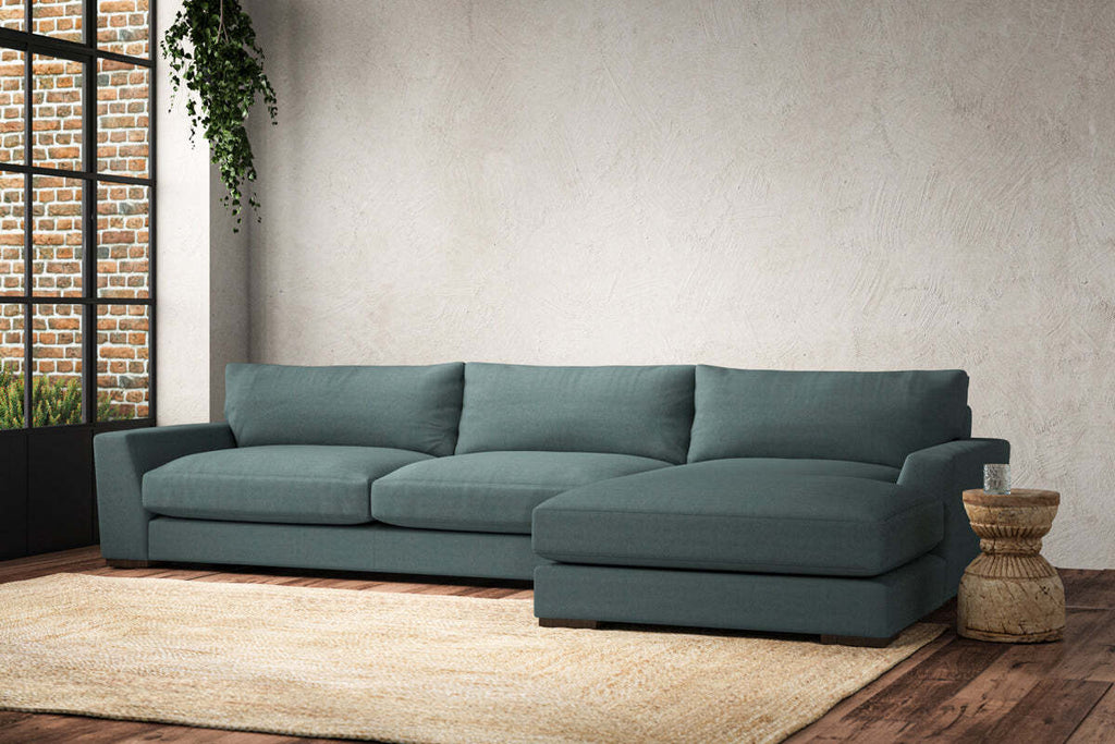 Guddu Grand Right Hand Chaise Sofa - Recycled Cotton Airforce