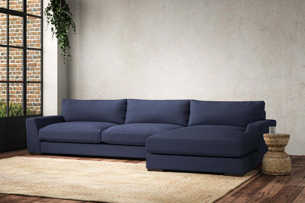Guddu Grand Right Hand Chaise Sofa - Recycled Cotton Navy