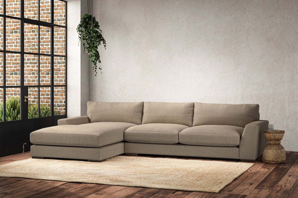 Guddu Large Left Hand Chaise Sofa - Brera Linen Pebble
