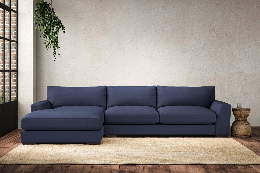 Guddu Large Left Hand Chaise Sofa - Recycled Cotton Navy