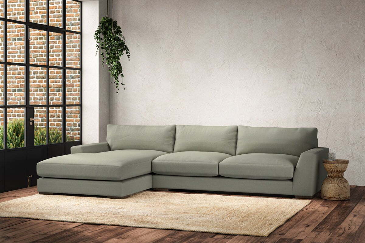 Guddu Large Left Hand Chaise Sofa - Recycled Cotton Seaspray