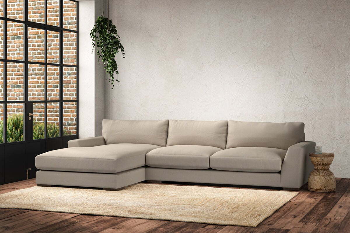 Guddu Large Left Hand Chaise Sofa - Recycled Cotton Stone