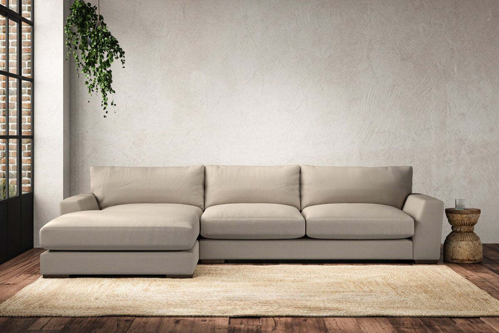 Guddu Large Left Hand Chaise Sofa - Recycled Cotton Stone