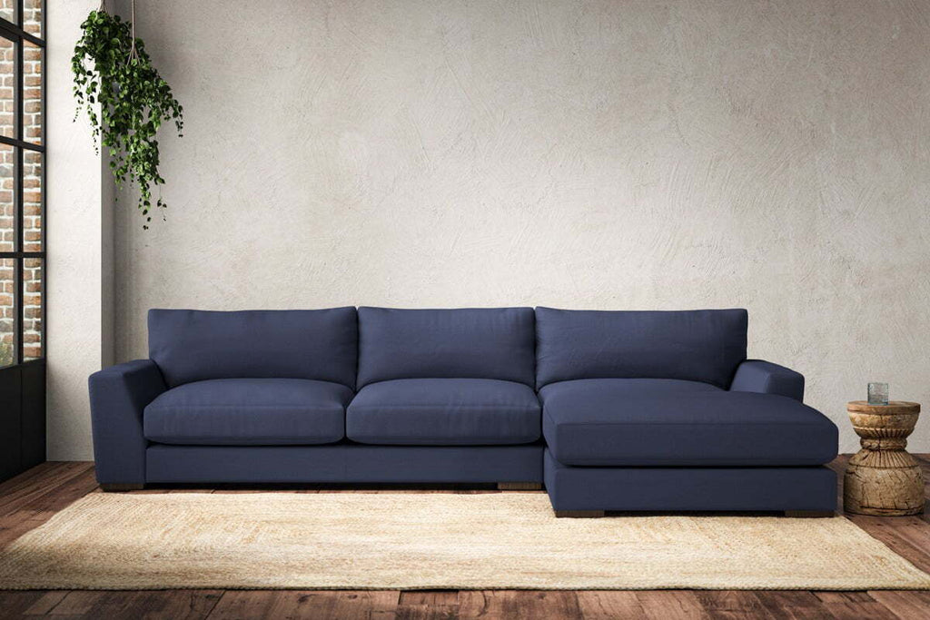 Guddu Large Right Hand Chaise Sofa - Recycled Cotton Navy