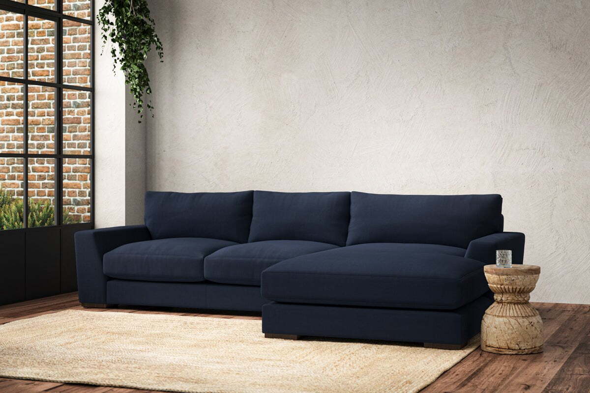 Guddu Medium Right Hand Chaise Sofa - Brera Linen Indigo