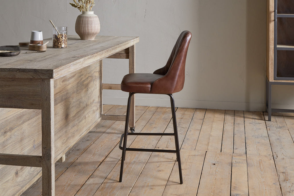 Harsha Leather Counter Chair - Chocolate Brown