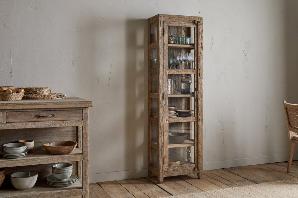 Ibo Reclaimed Wood & Glass Cabinet - Natural - Tall
